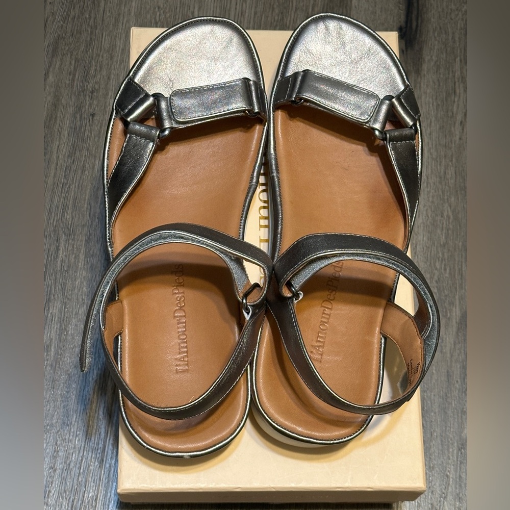 L’Amour Des Pieds Vasey Leather Sandals in Pewter Metalli EUC size 11 - Picture 3 of 8
